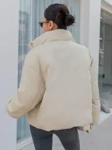 DAZY Drop Shoulder Flap Pocket Padded Coat - Beige - View 2