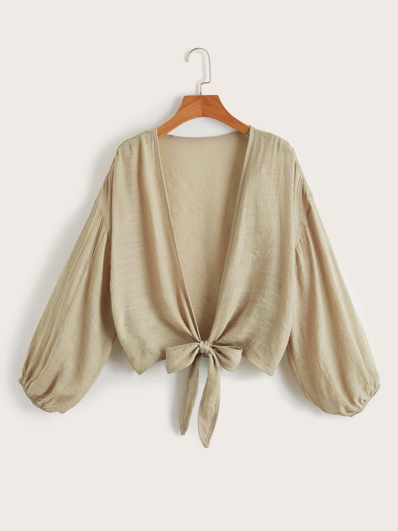 SHEIN Swim Summer Beach Plain Knot Kimono - Khaki - View 1