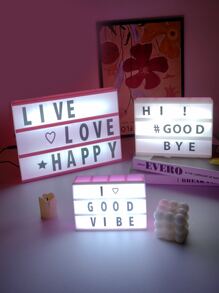 1个粉色A6/A5/A4电池供电灯箱，带黑色拼图卡片和USB线，可DIY字母造型床头灯，适用于家居装饰、卧室、生日、求婚、摄影、派对、露营、客厅装饰，LED灯 - 白色 - 查看 3