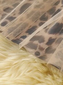 Girls Slogan & Leopard Print Mesh Overlay Dress - Multicolor - View 6