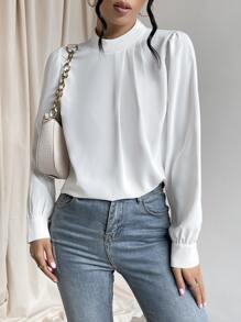 SHEIN Privé 素色小高領襯衫 - 白色 - 查看 4