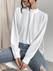 SHEIN Privé 素色小高領襯衫 - 白色 - 查看 6