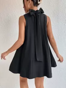 SHEIN Privé Tie Back High Neck A Line Dress - Black - View 1