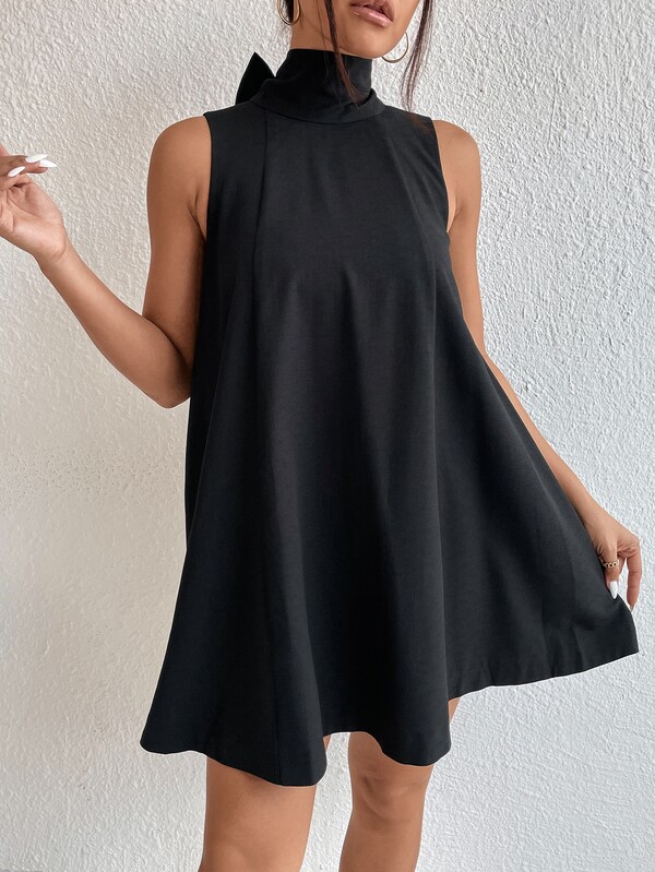 SHEIN Privé Tie Back High Neck A Line Dress SHEIN USA