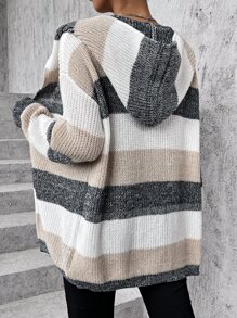 SHEIN Essnce 撞色落肩袖連帽開襟開衫 - 彩色 - 查看 2