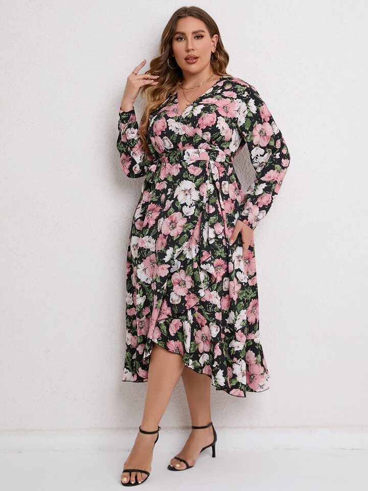ピンク フラワープリント ラップロングドレス ピンク フラワープリント ラップロングドレス 【公式通販】