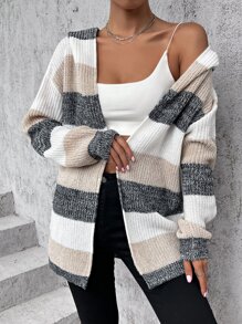 SHEIN Essnce 撞色落肩袖連帽開襟開衫 - 彩色 - 查看 3