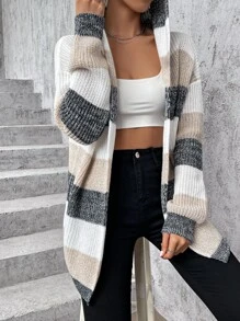 SHEIN Essnce 撞色落肩袖連帽開襟開衫 - 彩色 - 查看 4