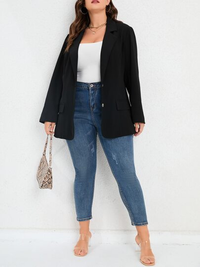Plus Lapel Neck Single Breasted Blazer