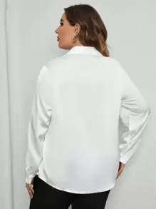 SHEIN Clasi 大碼素色前紐扣襯衫 - 白色 - 查看 2