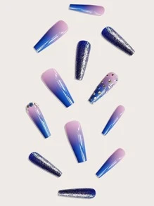 24 Móng tay giả 3D Gradient dài Coffin & 1 Băng keo & 1 Dũa móng tay - Nhiều màu - Xem 5