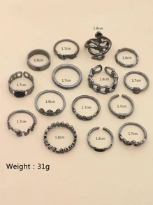 15 cái/bộ Retro Con rắn , Cây Lá cây , mặt trời Đen Khớp Bộ nhẫn , Thích hợp Đối với Mặc hàng ngày Dành Cho Nam Và Nữ - Màu Đen Súng - Xem 4