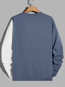 Manfinity VCAY Men T-Shirts Fit Crew Neck Long Sleeve Graphic Tee Letter Graphic Casual Simple Spring Polyester - Dusty Blue - View 2