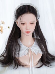 alicegarden 前方的花邊較長，自然呈波浪狀，假髮中間分叉。 T型蕾絲13*4*1棕色22吋半編織日常自然光滑逼真假髮（含蕾絲貼和髮網）。