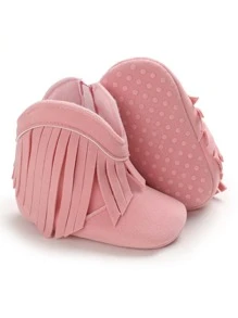Baby Fringe Decor Side Zip Boots - Pink - View 2
