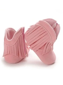 Baby Fringe Decor Side Zip Boots - Pink - View 3