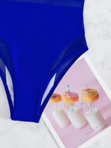 SHEIN Swim Summer Beach Contrast Mesh One Piece Swimsuit - Royal Blue - View 5
