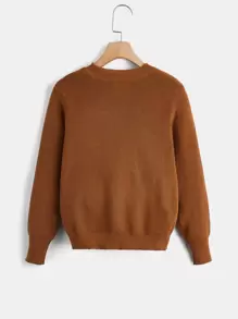 SHEIN Niños Jersey unicolor tejido de canalé - Óxido marrón - Ver 2