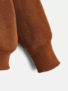 SHEIN Niños Jersey unicolor tejido de canalé - Óxido marrón - Ver 3