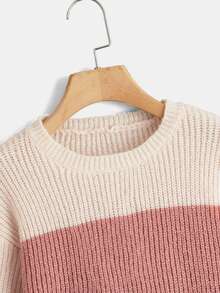 SHEIN Girls Colour Block Drop Shoulder Jumper - Multicolor - View 3