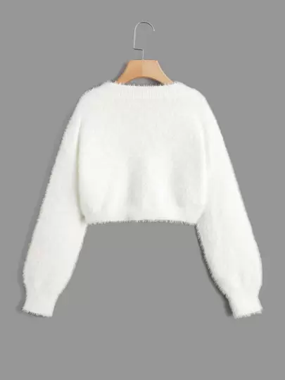 SHEIN 秋冬款少女落肩蓬松针织开衫