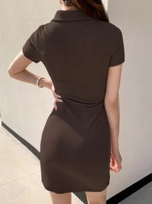 DAZY 高领开衩裙太阳裙，休闲女装 - 巧克力棕 - 查看 2