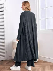 SHEIN Maternity Drop Shoulder Open Front Coat & Jumpsuit - Teal Blue - View 2