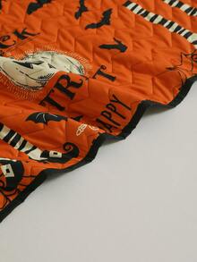 Halloween Pumpkin & Slogan Graphic Bedspread Set - Orange - View 6