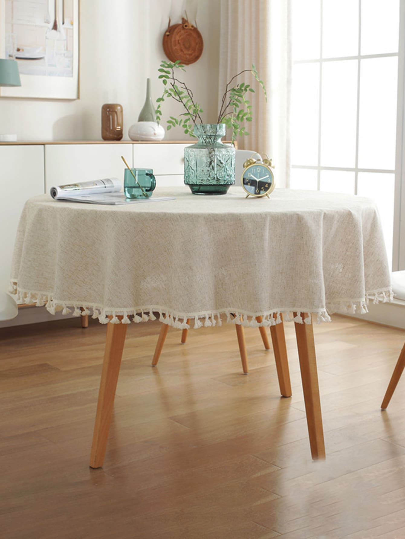 1pc Fringed Tablecloth - Beige - View 1