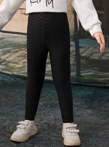 SHEIN Cô Gái Trẻ Chất rắn Tổ ong Xà cạp - màu đen - Xem 4