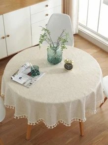 1pc Fringed Tablecloth - Beige - View 2