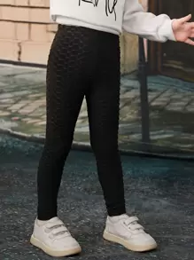 SHEIN Cô Gái Trẻ Chất rắn Tổ ong Xà cạp - màu đen - Xem 5