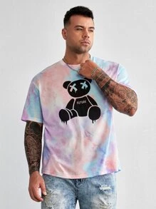 Manfinity Men Plus Bear Print Tie Dye Tee - Multicolor - View 1