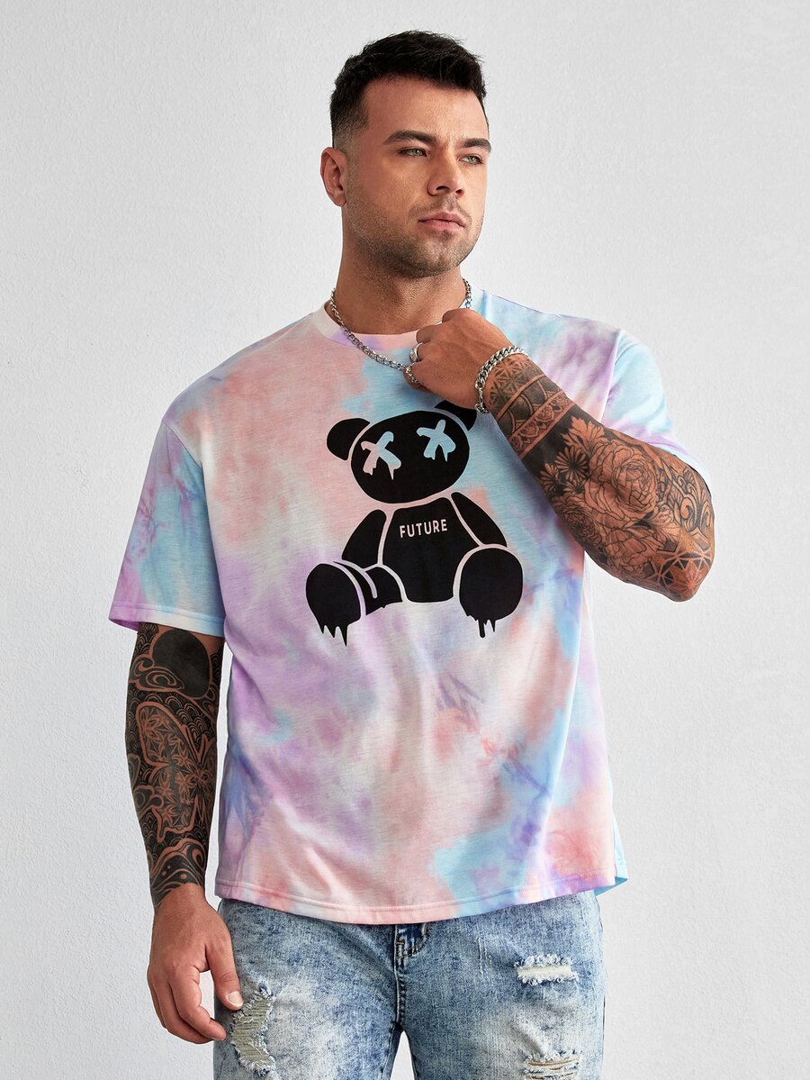 Manfinity Men Plus Bear Print Tie Dye Tee - Multicolor - View 1