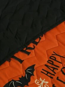 Halloween Pumpkin & Slogan Graphic Bedspread Set - Orange - View 5