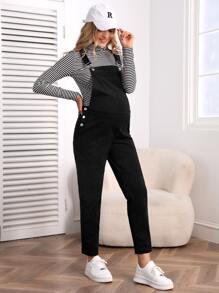 SHEIN Maternity Patched Pocket Overall Jumpsuit Without Tee - Black - View 1