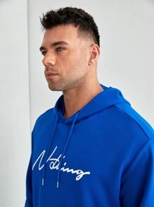 EASEVO Men Plus Letter Graphic Kangaroo Pocket Drawstring Hoodie - Royal Blue - View 5