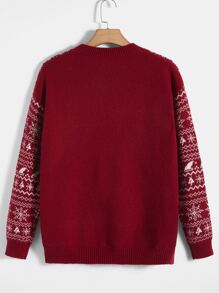 Manfinity Hombres Jersey Navidad con patrón de copo de nieve de hombros caídos - Burdeos - Ver 3