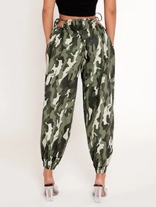 SHEIN PETITE Camo Print Cut Out Knot Side Trousers - Multicolor - View 2