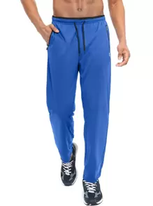 G Gradual Men Graphic Print Drawstring Waist Zipper Pocket Sports Trousers - Royal Blue - View 1