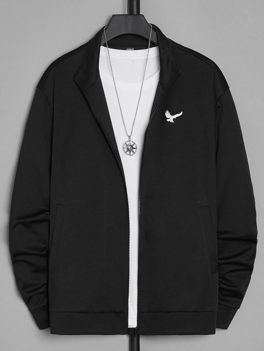 Manfinity Men Eagle Print Zip Up Jacket Without Tee - Black - View 1