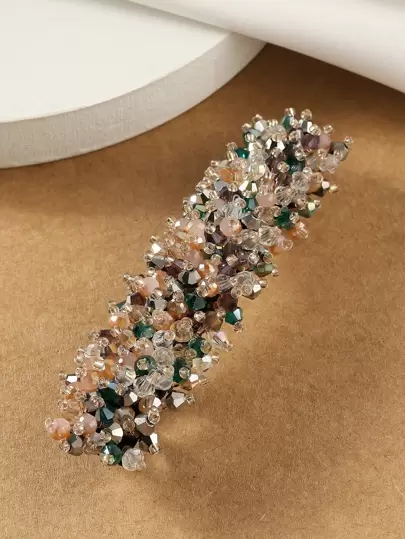 1个多色串珠装饰法式发夹，串珠发饰，精美发夹马尾辫发圈，女士皇家爪夹发卡，发夹，学习用品，发饰