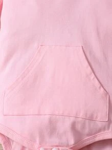 Baby Girl Floral Print Kangaroo Pocket Hooded Bodysuit With Pants - Multicolor - View 4