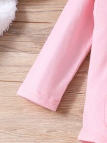 Baby Girl Floral Print Kangaroo Pocket Hooded Bodysuit With Pants - Multicolor - View 5