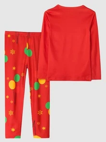 Girls Christmas Cartoon & Slogan Graphic Snug Fit PJ Set - Red - View 2