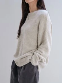 Dazy-Less Suéter de punto esponjoso de hombros caídos, blusas de manga larga, ropa de otoño para mujer de estilo casual elegante para el trabajo