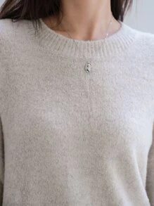 Dazy-Less Suéter de punto esponjoso de hombros caídos, blusas de manga larga, ropa de otoño para mujer de estilo casual elegante para el trabajo