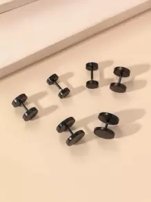 3pairs Round Design Stud Earrings - Black - View 1