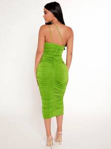 SHEIN PETITE Vestido ajustado tubo fruncido - Verde Lima - Ver 2