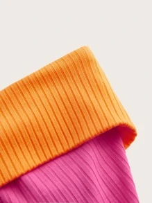 SHEIN EZwear Top bandeau de color combinado tejido de canalé - Naranja - Ver 3